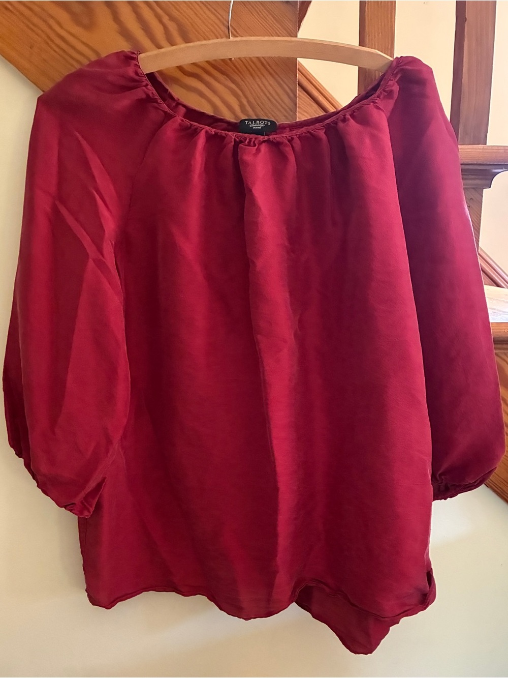 Talbots Deep Red Silk Peasant Blouse